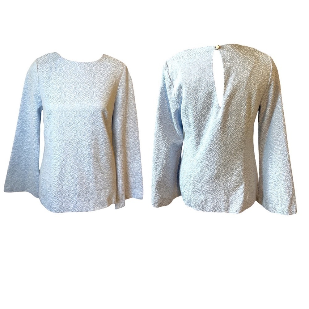 Lichi Blue White Tweed Keyhole Back Blouse Size Small